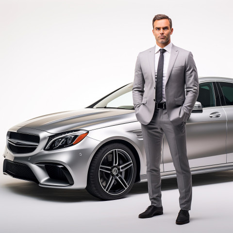 Confident handsome man automotive marketing manager at work on white background Confident handsome man automotive marketing manager at work on white background