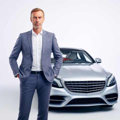 Confident handsome man automotive general manager at work on white background Confident handsome man automotive general manager at work on white background