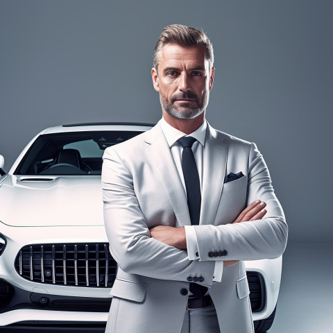 Confident handsome man automotive general manager at work on white background Confident handsome man automotive general manager at work on white background
