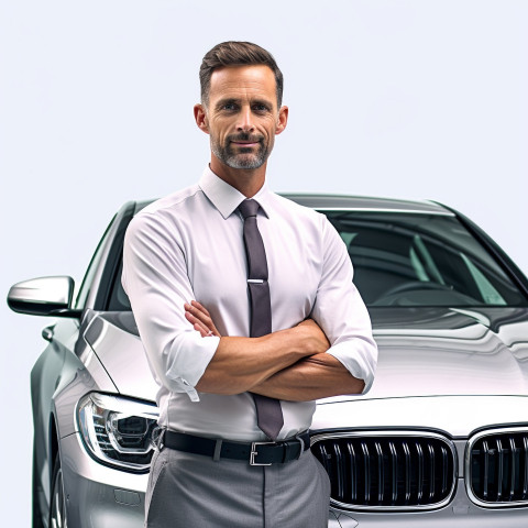Confident handsome man automotive service manager at work on white background Confident handsome man automotive service manager at work on white background