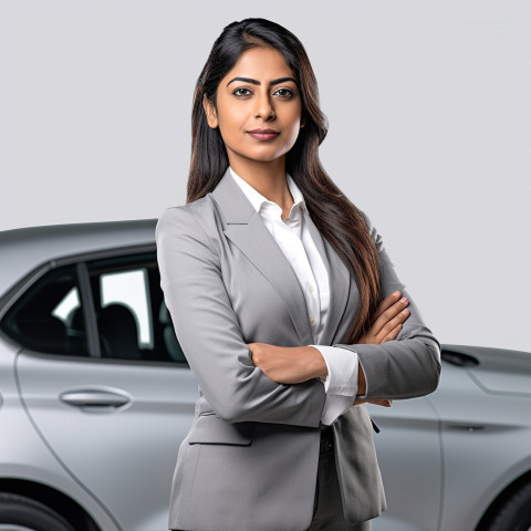 Confident beautiful indian woman automotive finance manager at work on white background Confident beautiful indian woman automotive finance manager at work on white background