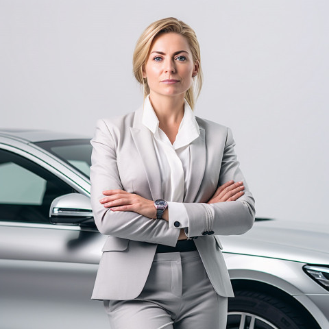 Confident beautiful woman automotive general manager at work on white background Confident beautiful woman automotive general manager at work on white background