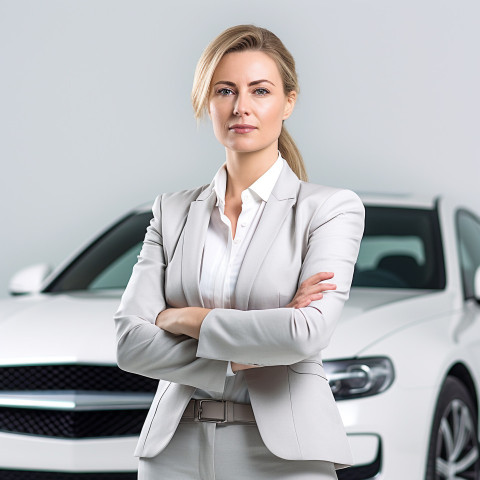 Confident beautiful woman automotive general manager at work on white background Confident beautiful woman automotive general manager at work on white background