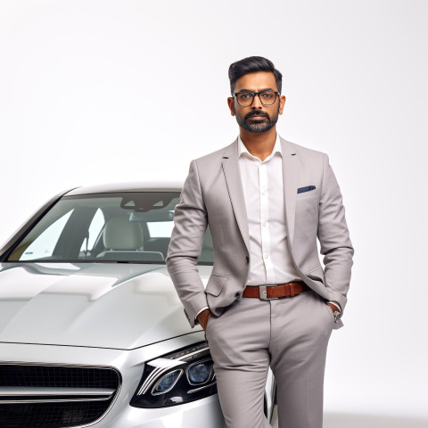 Confident handsome indian man automotive accountant at work on white background Confident handsome indian man automotive accountant at work on white background