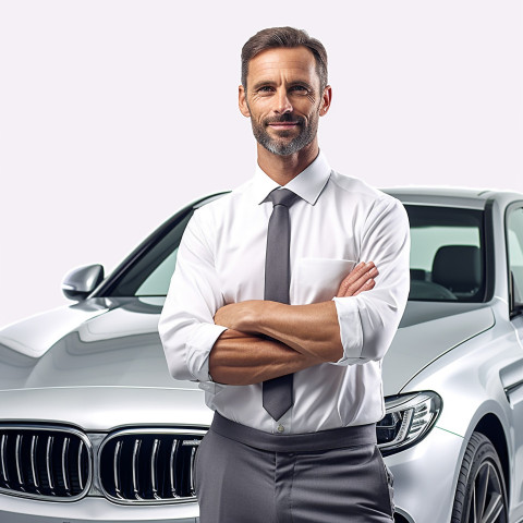 Confident handsome man automotive service manager at work on white background Confident handsome man automotive service manager at work on white background