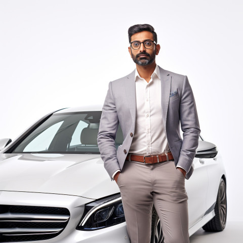 Confident handsome indian man automotive accountant at work on white background Confident handsome indian man automotive accountant at work on white background