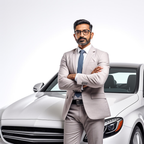Confident handsome indian man automotive accountant at work on white background Confident handsome indian man automotive accountant at work on white background