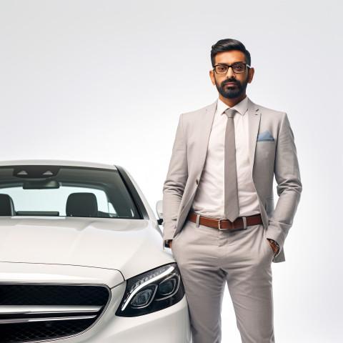 Confident handsome indian man automotive accountant at work on white background Confident handsome indian man automotive accountant at work on white background