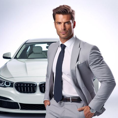 Confident handsome man automotive compliance and safety officer at work on isolated white background Confident handsome man automotive compliance and safety officer at work on isolated white background