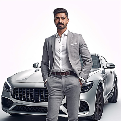 Confident handsome indian man automotive marketing and advertising specialist at work on isolated white background Confident handsome indian man automotive marketing and advertising specialist at work on isolated white background
