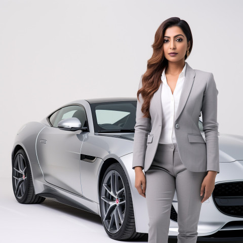 Confident beautiful indian woman automotive general manager at work on isolated white background Confident beautiful indian woman automotive general manager at work on isolated white background