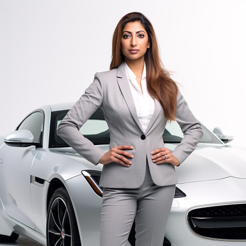 Confident beautiful indian woman automotive general manager at work on isolated white background Confident beautiful indian woman automotive general manager at work on isolated white background