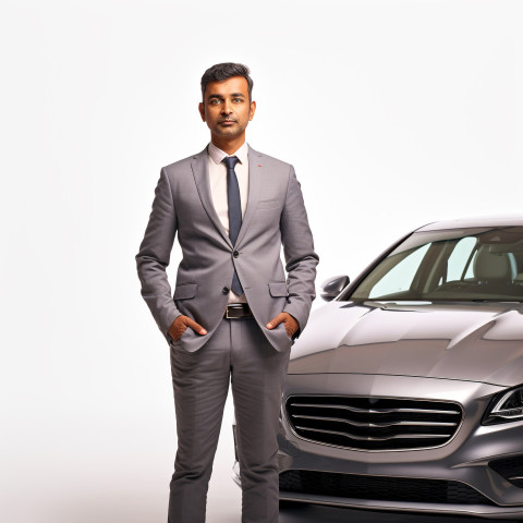 Confident handsome indian man automotive human resources manager at work on isolated white background Confident handsome indian man automotive human resources manager at work on isolated white background