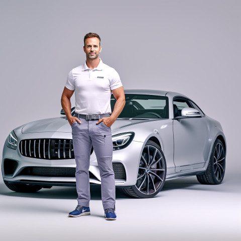 Confident handsome man automotive training instructor at work on isolated white background Confident handsome man automotive training instructor at work on isolated white background