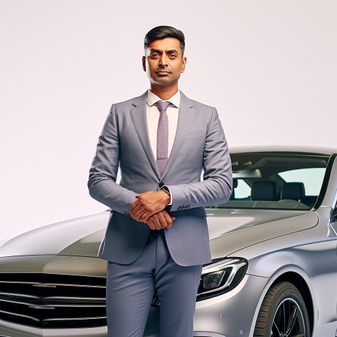 Confident handsome indian man automotive human resources manager at work on isolated white background Confident handsome indian man automotive human resources manager at work on isolated white background