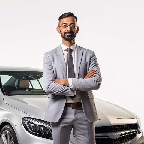 Confident handsome indian man automotive human resources manager at work on isolated white background Confident handsome indian man automotive human resources manager at work on isolated white background