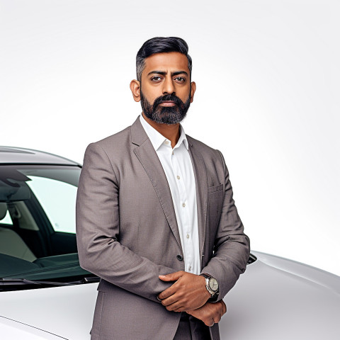 Confident handsome indian man automotive human resources manager at work on isolated white background Confident handsome indian man automotive human resources manager at work on isolated white background