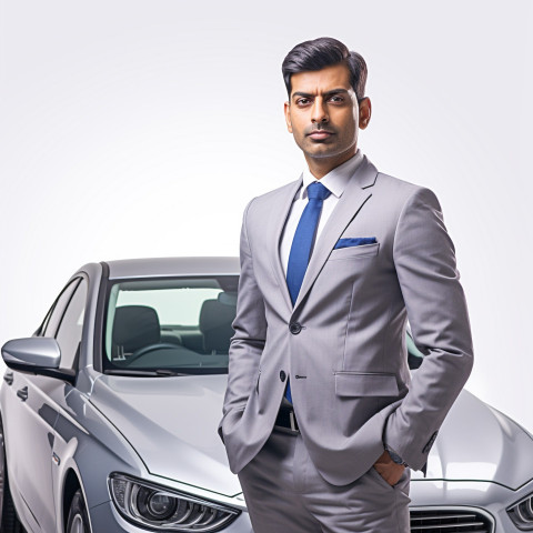 Confident handsome indian man automotive compliance and safety officer at work on isolated white background Confident handsome indian man automotive compliance and safety officer at work on isolated white background