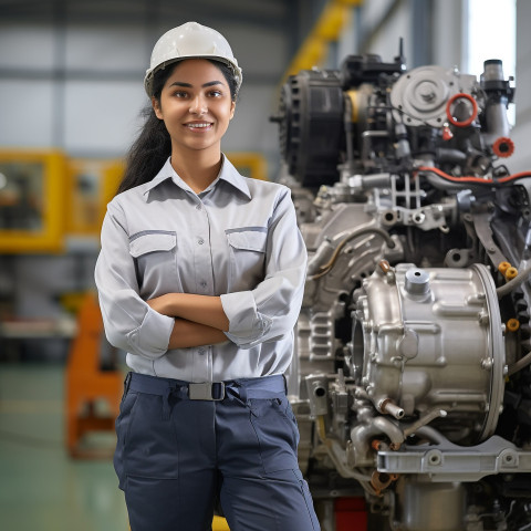 Indian woman engineer working with a smile on blurred background Indian woman engineer working with a smile on blurred background