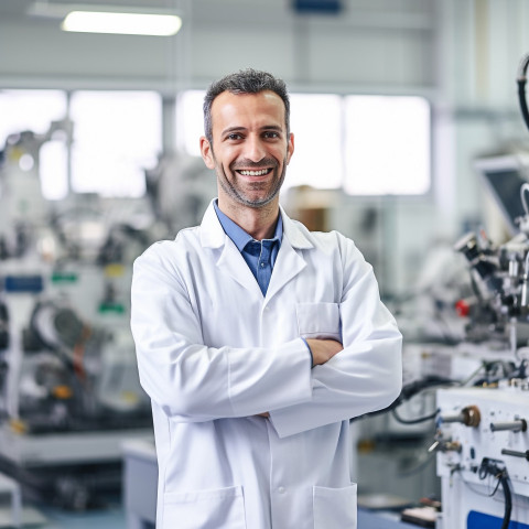 Aerospace engineer working at factory on blurred background Aerospace engineer working at factory on blurred background