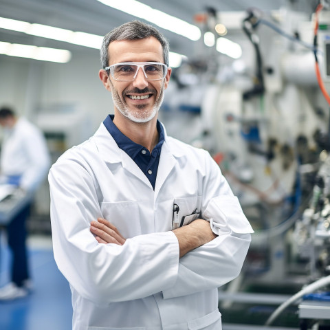 Aerospace engineer working at factory on blurred background Aerospace engineer working at factory on blurred background