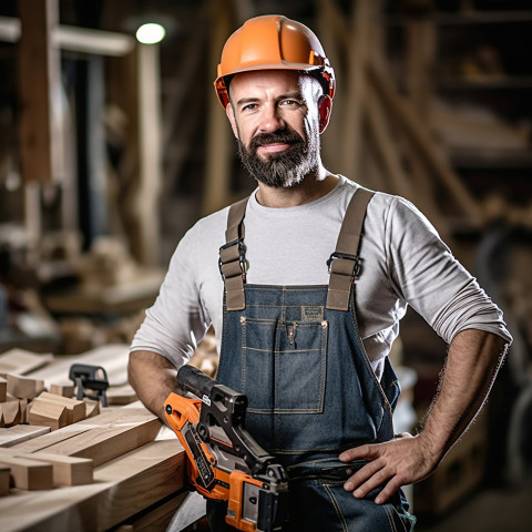 Skilled carpenter working with confidence on blured background Skilled carpenter working with confidence on blured background