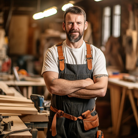 Skilled carpenter working with confidence on blured background Skilled carpenter working with confidence on blured background