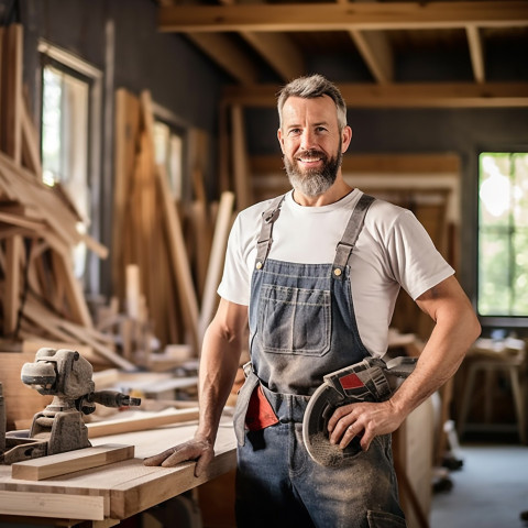 Skilled carpenter working with confidence on blured background Skilled carpenter working with confidence on blured background