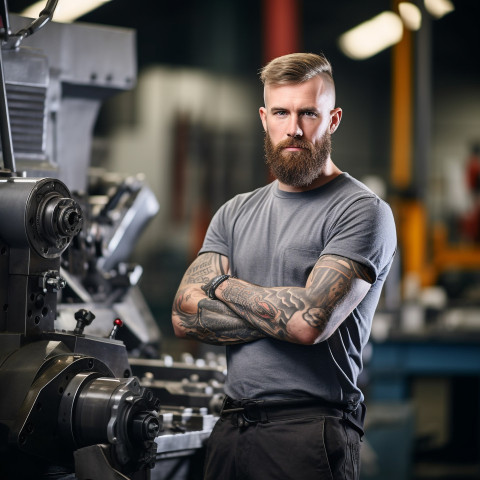 Skilled machinist working on blurred background Skilled machinist working on blurred background