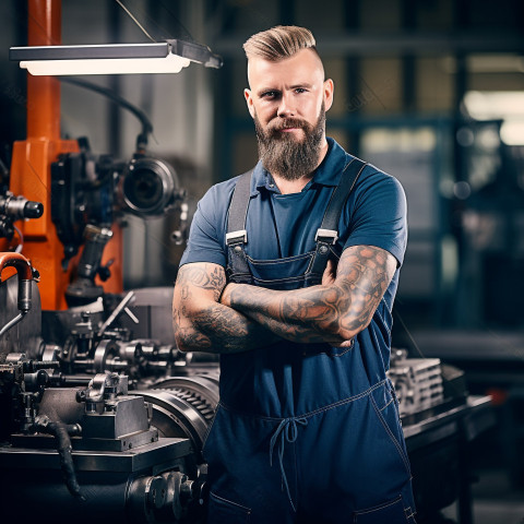 Skilled machinist working on blurred background Skilled machinist working on blurred background