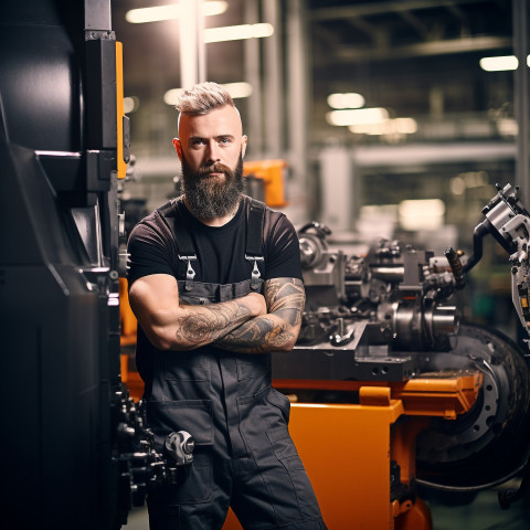 Skilled machinist working on blurred background Skilled machinist working on blurred background