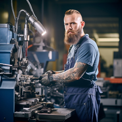 Skilled machinist working on blurred background Skilled machinist working on blurred background