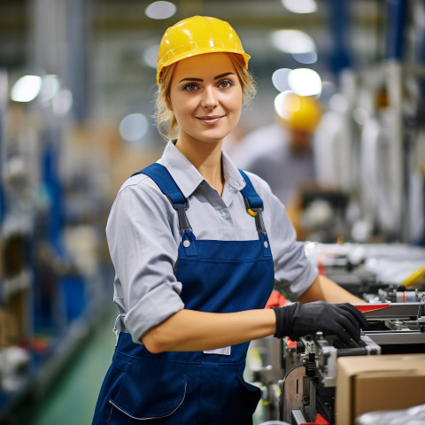 Woman assembly worker working on blurred background Woman assembly worker working on blurred background