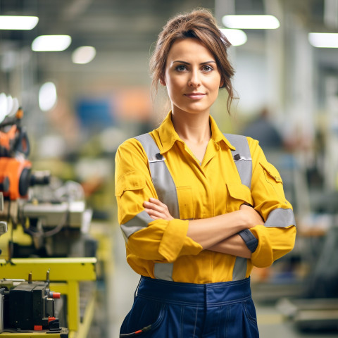 Woman assembly worker working on blurred background Woman assembly worker working on blurred background