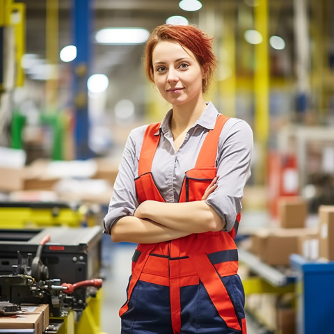 Woman assembly worker working on blurred background Woman assembly worker working on blurred background