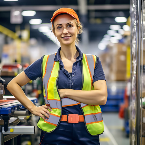 Woman assembly worker working on blurred background Woman assembly worker working on blurred background