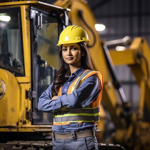 Indian female machinist at work on blurred background Indian female machinist at work on blurred background