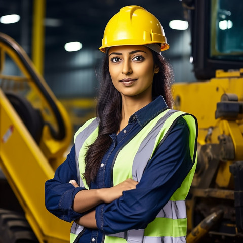 Indian female machinist at work on blurred background Indian female machinist at work on blurred background