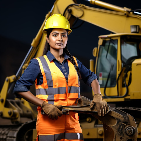 Indian female machinist at work on blurred background Indian female machinist at work on blurred background