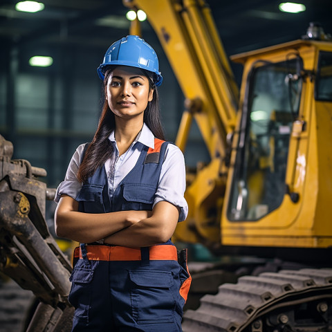 Indian female machinist at work on blurred background Indian female machinist at work on blurred background