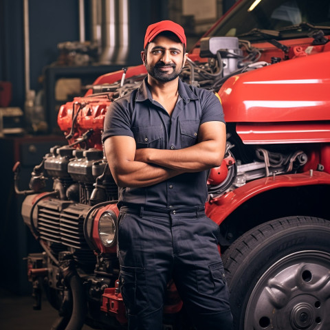 Indian male mechanic working with confidence on a blurred background Indian male mechanic working with confidence on a blurred background