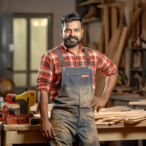 Indian carpenter working confidently on background blurred Indian carpenter working confidently on background blurred