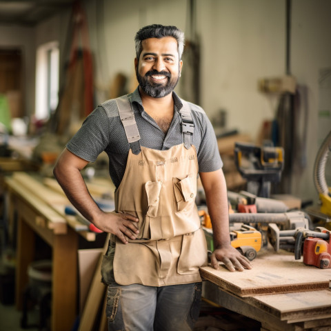 Indian carpenter working confidently on background blurred Indian carpenter working confidently on background blurred