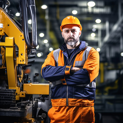 Machine operator works confidently while the background is blurred Machine operator works confidently while the background is blurred