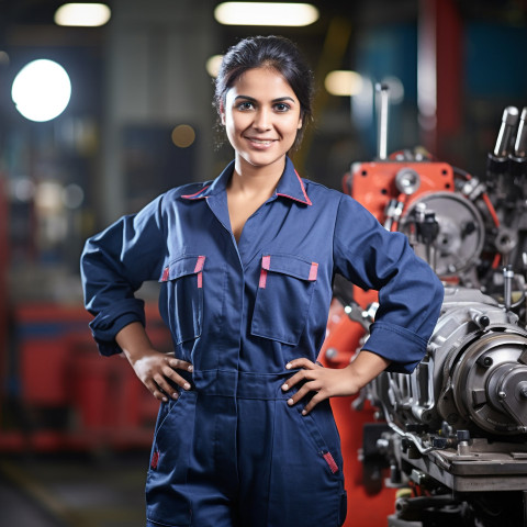 Indian female machinist working on blurred background Indian female machinist working on blurred background
