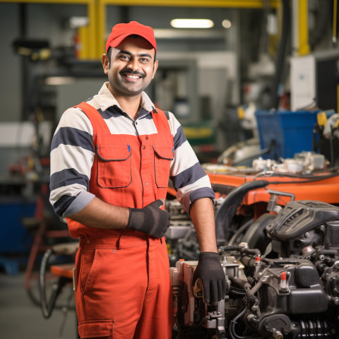 Smiling Indian mechanic working on a blurred background Smiling Indian mechanic working on a blurred background