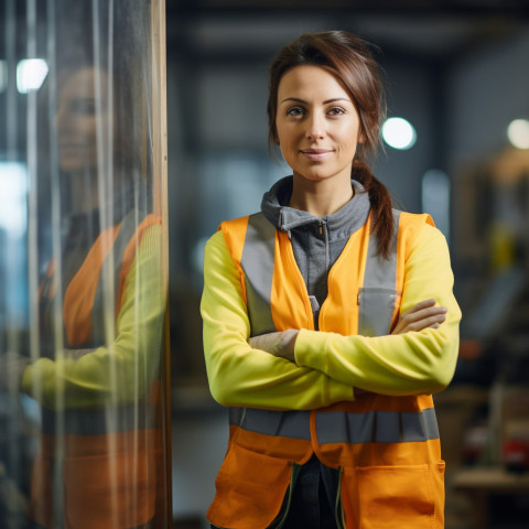 Woman glazier working on blurred background Woman glazier working on blurred background