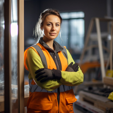 Woman glazier working on blurred background Woman glazier working on blurred background