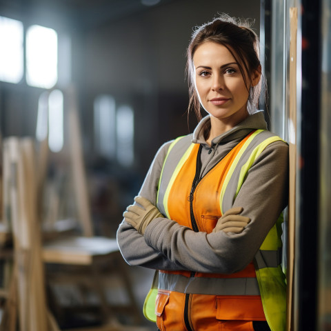Woman glazier working on blurred background Woman glazier working on blurred background