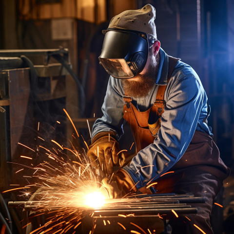 Welder working confidently on a blurred background Welder working confidently on a blurred background